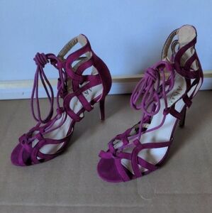 AKIRA Julie Lace-Up Stiletto Heeled Strappy Suede Sandals Size 39